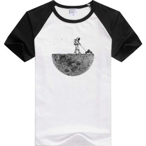 Astronaut mowing the moon printed women/men T shirt casual cool men t-shirt o-neck tops tee shirts GA415