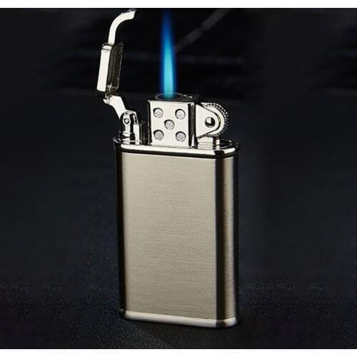 Gas Windproof Blue Flame Personality Retro Creative Metal Butane Straight Welding Torch Cigarette Grinding Wheel Lighter Gadgets