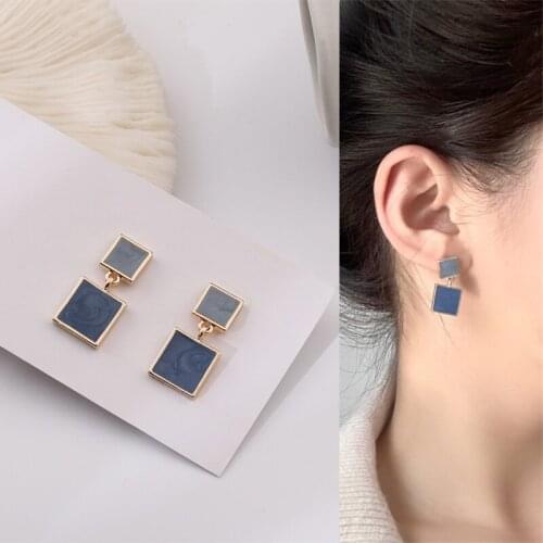 Classic Simple Blue Square Metal Acrylic Pendant Drop Earrings for Women Girls Teens Korean Fashion Earrings 2021 New Arrival