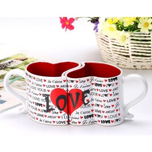 Personality trend Ceramic pair cup creative heart lover water cup gift boxed mark cup