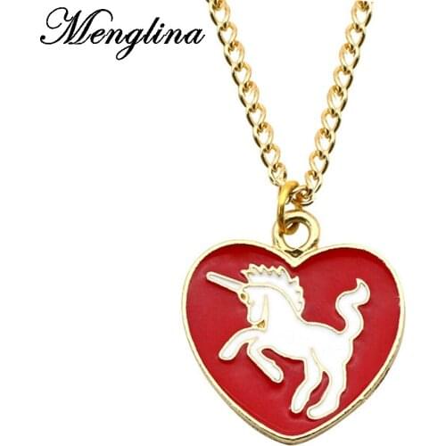 Menglina Fashion Red Heart Enamel Horse Pendant Necklace Gold Color Chain Love Horse Choker Necklace Collares Mujer Girl Gifts