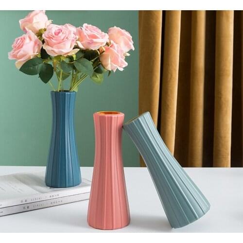 Minimalist Flower Vase Ornaments Art Home Decoration Plastic Ceramic Flower Pot Nordic Modern Living Room Imitation Glaze Vase