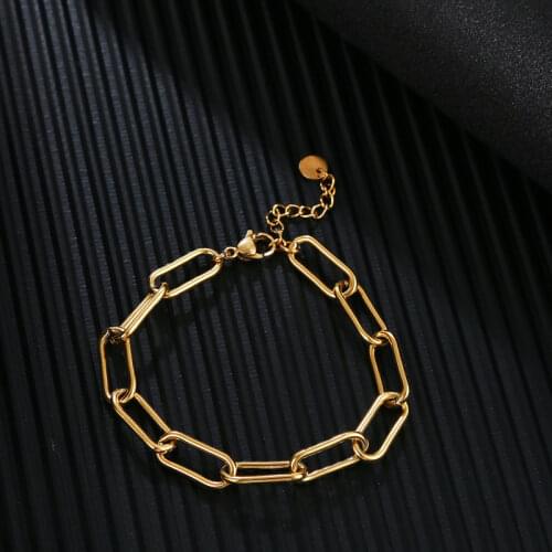 Minimalist Of Trend Custom Bracelet Geometry Simplicity Hollow Stainless Steel Chain Bracelet Women 18K gold Plated Bracelet