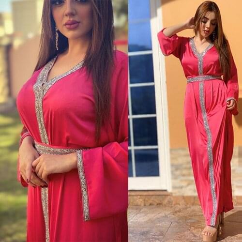 Fashion Diamond Muslim Dress Women Dubai Arab Abaya Duabi Arabic Turkey Moroccon Kaftan Islamic Clothing India Gown Robe Eid