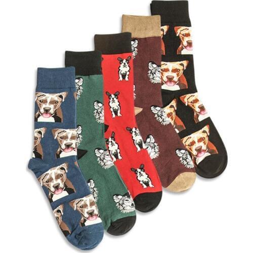 Men Socks Cartoon Animal Printed Pets Dog Cotton Street Happy Funny Casual Cotton Skate Harajuku Hip Hop Male Fashion Dress Sock