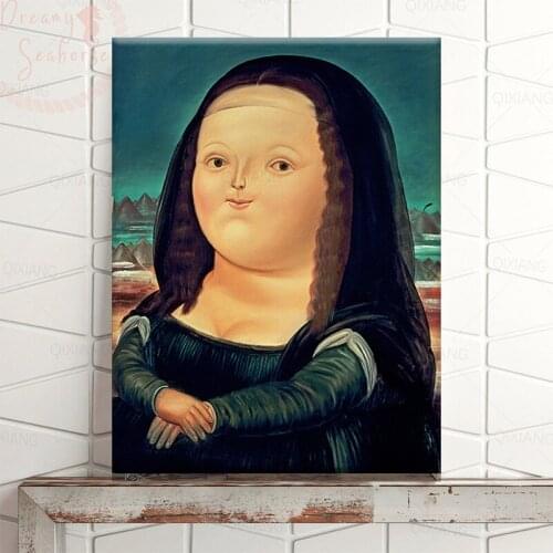 Funny Art Mona Lisa Canvas Paintings By Fernando Botero Famous Posters Prints Wall Art Cuadros Picture for Living Room framed
