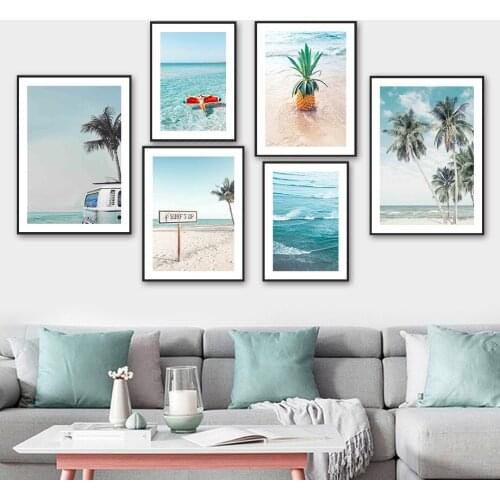 Pineapple Beach Palm Tree Sea Landscape Wall Art Canvas Painting Nordic Posters And Prints Wall Pictures For Living Room Decor