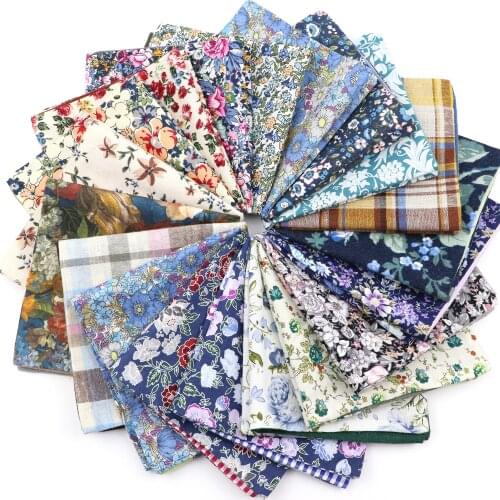 New Fashion Floral Double Sides Pocket Square 100% Cotton 26CM Thick Handkerchief Vintage Blue Mens Suits Wedding Accessories