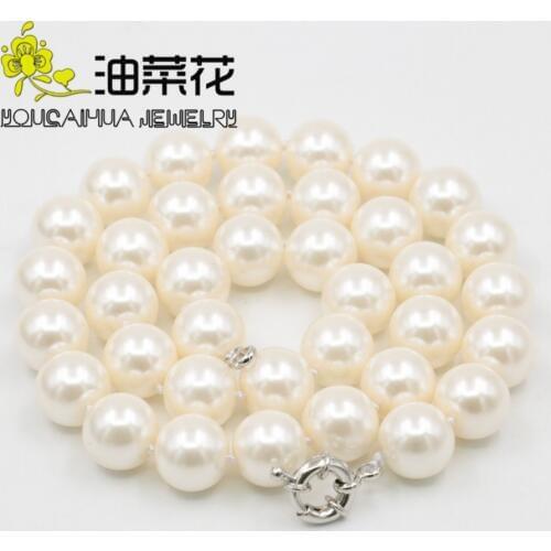 Charming 12mm Skin Pink Shell Pearl Necklace Hand Made Fashion Jewelry Making Design Gifts for Girl Women Party 18'' AAA ZH0161