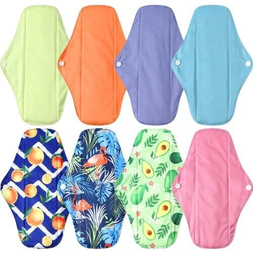 OhBabyKa Regular Flow Cloth Menstrual Pads with PUL Color Tab Waterproof Washable Bamboo Terry Inner Day Use Sanitary Napkin