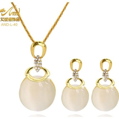 Opal Necklace Sets Gold Jewelry Sets For Women Pendientes Earrings Jewelry Indian Wedding Dubai Bridal Gift Set Luxury Wedding