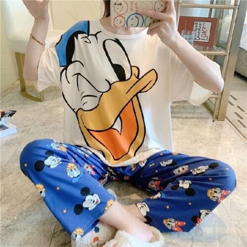 Disney Cartoon Minnie Pajamas For Women Spring Autumn Girls Long Sleeve + Trousers 2pcs Homewear Set Nightwear Pjs Woman