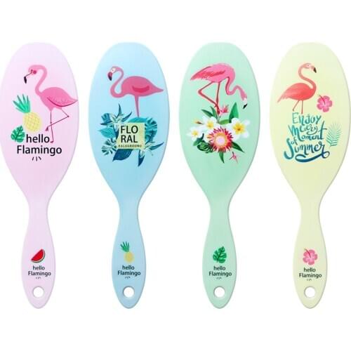 Oval Cartoon Flamingo Print Hair Comb Beauty Haircare Massage Airbag Styling Tool Soft Comb Teeth Hair Brush Barber Accessories