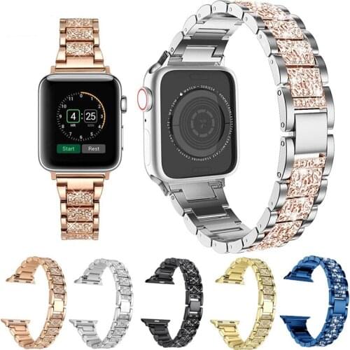 Luxury Diamond Metal Stainless Steel Watchband for IWatch 5 6 SE 4 Bracelet for Apple Watch Band 44mm 40mm 42mm 38mm Accessories