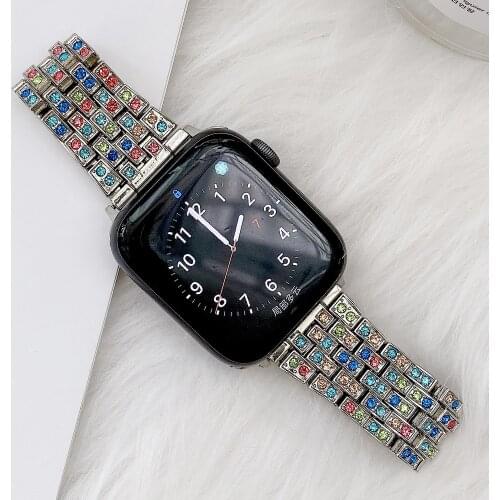 Luxury Metal Diamond strap for Apple watch 6 5 4 SE 40mm 44mm metal colourful for iwatch series 3 38mm 42mm metal diamond strap