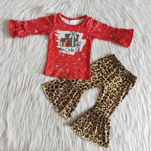 RTS wholesale Toddler Girls long sleeve Tops and Bell bottoms pants set kids boutique Christmas outfits designer clothes