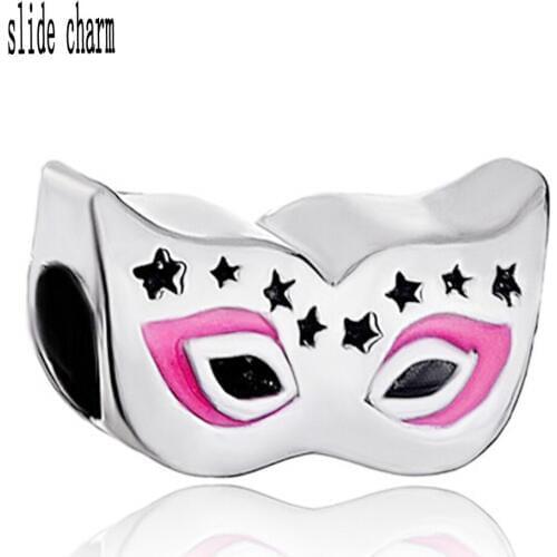 Slide charm Free shipping Dance mask beads fit Pandora charm bracelet hand jewelry accessories