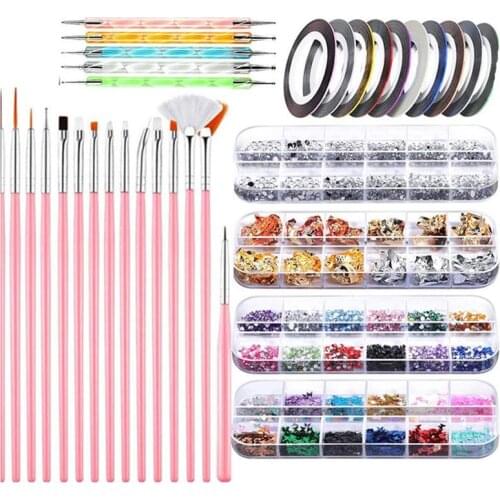 STYLE Nail Art Brush Design Tip Painting Drawing Carving Dotting Pen Builder FlatFan Liner Acrylic Gel UV Polish Tool Manicure