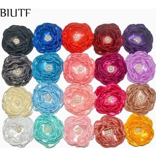 30pcs/lot 4'' Burned Fabric Satin Flower with Rhinestone 7-layer Singed Flower Wedding Decor Girl Headwear Accessories TH282