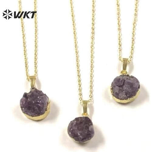 WT-N348 Natural drusy raw crystal petite small charm stone druzy necklace crystal necklace