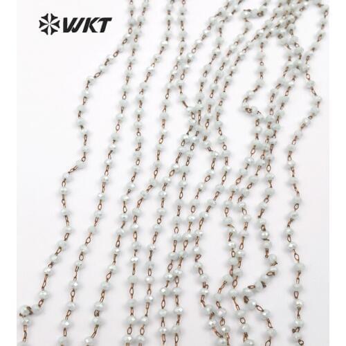 WT-RBC047 WKT Pale Grey Color Faceted Beads Rosary Chain Fashion Jewelry With Gold Metal Electroplated For Necklace Accessories