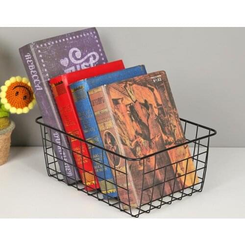 Iron Art Grids Storage Basket Household Desktop Metal Organizer Holder Desktop Bookends Storage Racks Home Rangement Container