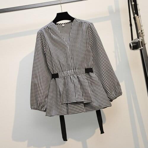 Plaid Tunic Plus Size Korean Autumn Elegant Fashion Blouses And Tops WomenS Oversize Shirt Clothing 2021 Female Vintage