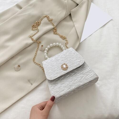 Creative Design Women Pearl Tote Shoulder Bags Solid Elegant Classic Texture Chic PU Fashion Small Messenger Pouch