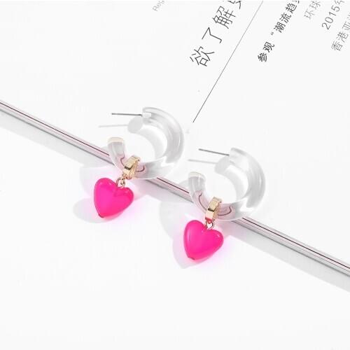2019 New Fashion Love Heart Drop Earring Women Trendy Cute Statement Acrylic Dangle Earring Korea Style Girls