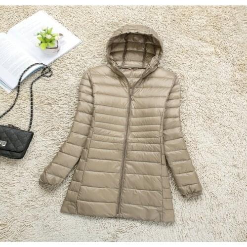 Winter Lightweight Ultra-Thin Coat Light Thin Large Size down Jacket Womens Casual Wide-waisted Mid-Length White Duck down Coat