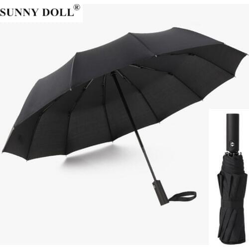 Strong Wind Resistant Folding Automatic Umbrella Men Women Rain 12Ribs Large Umbrellas Business Portable Long Handle Parasol