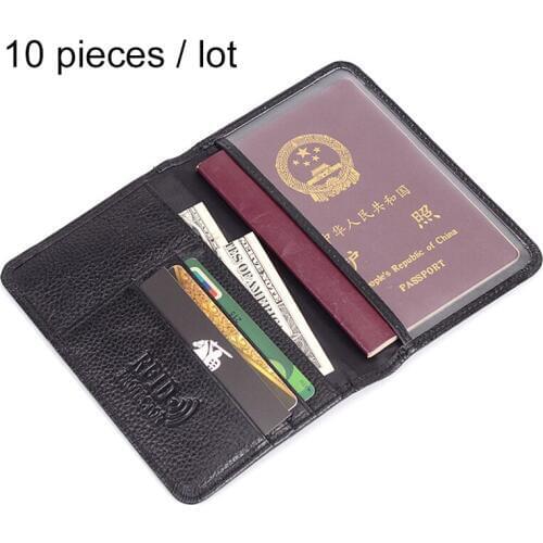 10pcs/lot RFID Protection Passport Wallet Men Genuine Leather Travel Passport Cover Case Black Spuer Thin Card Holder Wallet R6