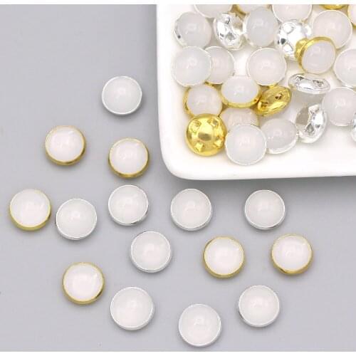 100Pcs White Pearl Button Sew On Rhinestones For Clothes Gold/Sliver Base Decorative Button For Dresses Opal Pearl Beads 8/10MM