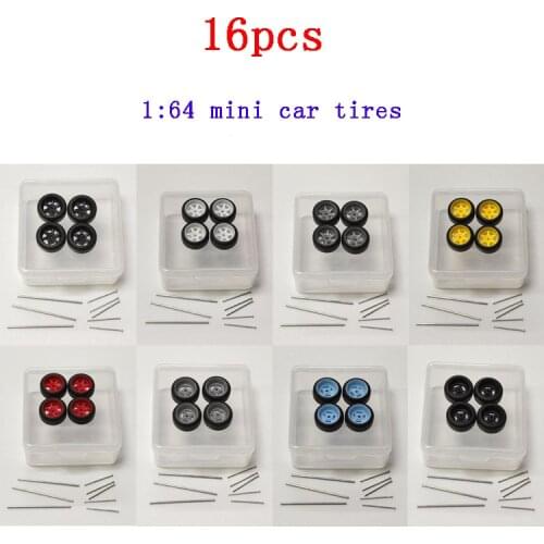16pcs(for 4 Cars) 1/64 Model Car Tires+wheels+hollow Axles 6-spoke White/gray Spare Parts for 1/64 Mini Alloy Car Toy Dia.10.8mm
