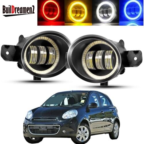 2 X Angel Eye Fog Light Assembly Car LED Lens Fog Driving Lamp DRL 30W 12V For Nissan Micra March 4/IV (K13) Hatchback 2010-2018
