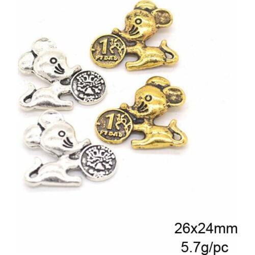 20pcs 26x24mm Antique Silver/Antique Gold Alloy Animal Mouse Charm Pendant For Jewelry Making