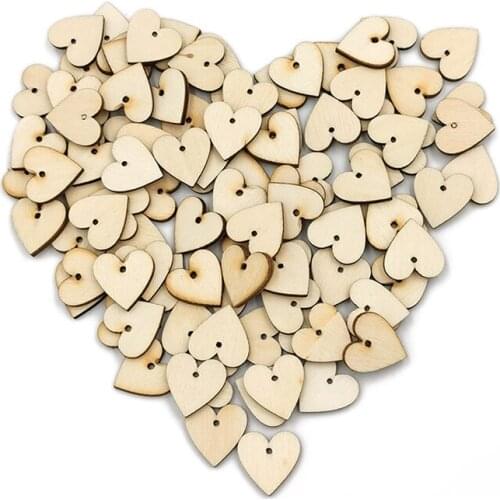 200pcs 10mm Heart Shap Wooden Crafts Slices Discs for DIY Crafts Wedding Centerpieces Wooden Hearts DIY Art Wedding Decoration