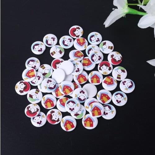 50 Pcs Mixed Lovely Little Girl Figure Buttons 2 Holes Printed Wooden Buttons for Crafting Sewing Card Making Scrapbook 85AC