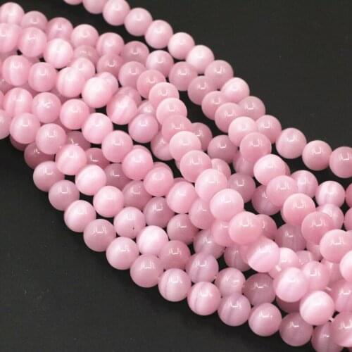 6 8 10 12 14mm Pink Cat Eye Stone Round Loose Beads For Jewelry Making DIY Necklace Bracelet Opal Crystal Craft Beads 14inch A18