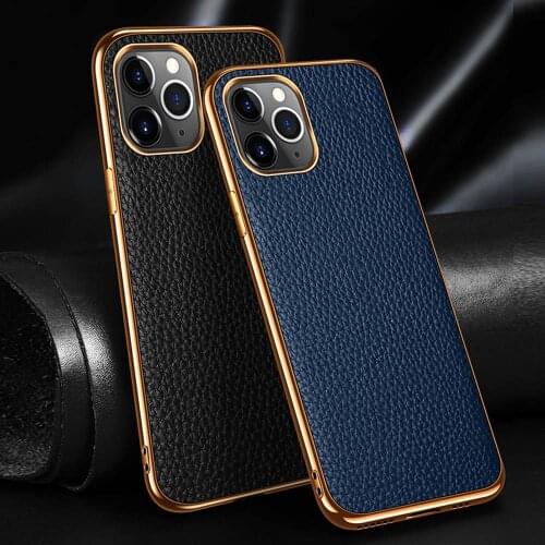 Genuine Leather Case For Iphone 12 11 Pro Case For 12 Mini Cover Electroplate Etui Coque For Iphone 11 12 Pro Max Cases Fundas