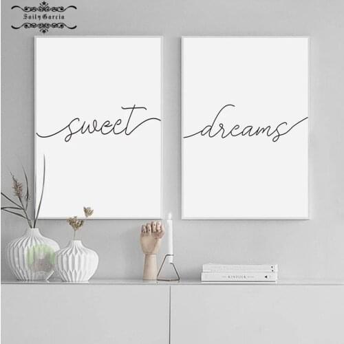 Black White Sweet Dreams Quotes Poster Nordic Canvas Painting Minimalist Wall Art Print Pictures for Modern Home Cuadros Decor