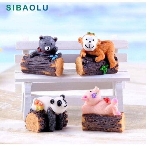 Tree Stump Monkey Pig Panda Cat Miniature Figurine Cartoon Animals Home Decor Decoration Cake mini fairy garden ornament toy