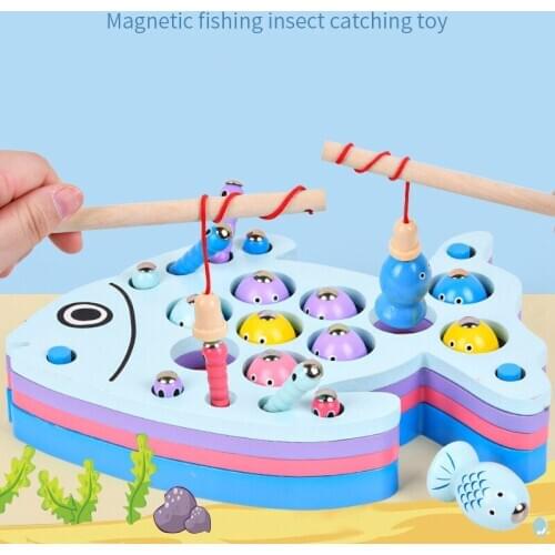 Baby Wooden Toys Digit Magnetic Games Fishing Toys Three in one Game Catch Worm Educational Puzzle Toys For Children Girl Gifts