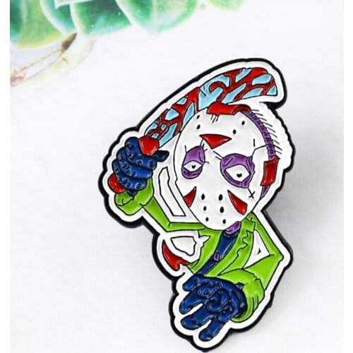 Horror Movie Character Killer King Jason Enamel Brooch Black Friday Movie Cartoon Funny Brooch Leather Coat Badge Halloween Gift