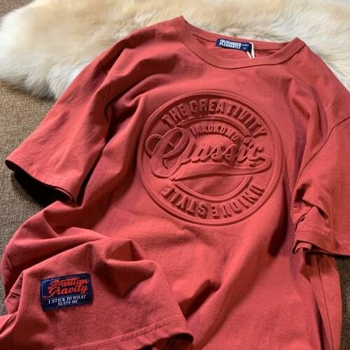 Retro Short-sleeved T-shirt Women 2021 Summer New American Khaki Loose Round Neck Embroidery Men And Women Shirt Half Sleeve