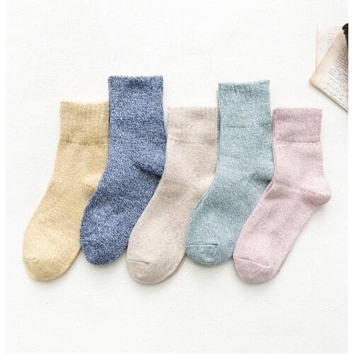HSS Brand 2021 New Women Socks Thick Warm Wool Winter Socks Casual Candy Pink Color Student Girls Socks 5 pair/lot High Quality