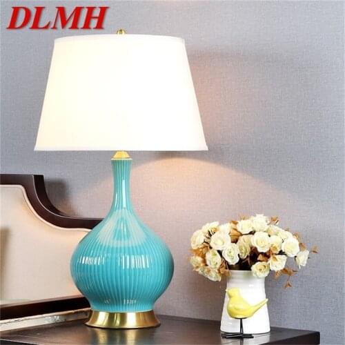 DLMH Ceramic Table Lamp Copper Contemporary Luxury Pale Blue Desk Light LED For Home Bedsides