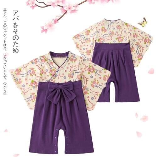 Kids Kimono Japan Style Outfit Baby Girl Clothes Japanese Romper Print Kimono Floral Print Patchwork Jumpsuit Children Clothing