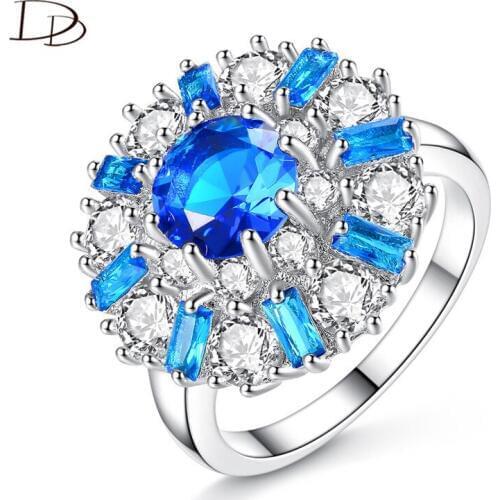 DODO Summer Bohemia Styles Rings Women Delicate Blue & Clear Crystal Flowers Big Bague Femme AAA Zircon Fashion Jewelry R384