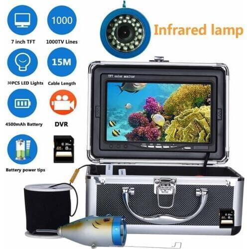 7" Inch DVR Recorder 1000tvl Underwater Fishing Video Camera Kit 30 PCS LED IR Lights 15M 30M